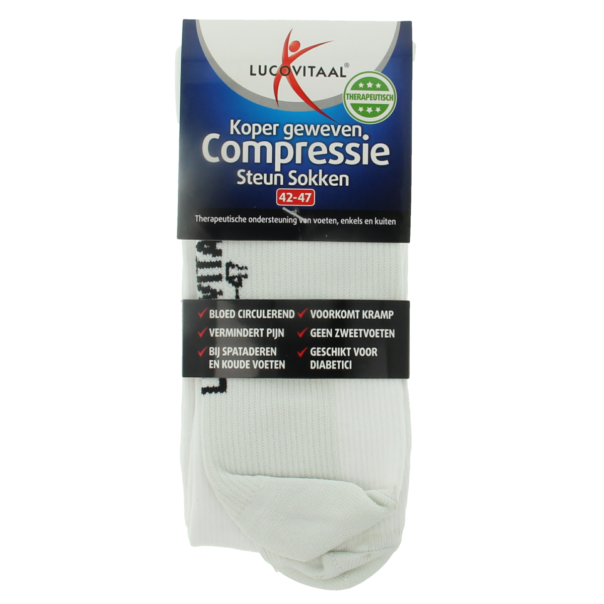 Lucovitaal Koper compressie steunsok maat 42-47 wit